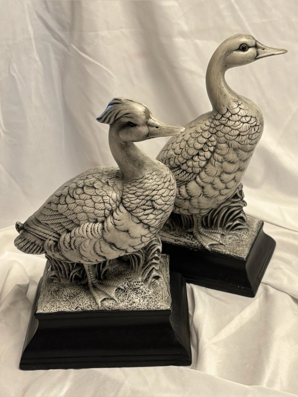 Ceramic Ducks Vintage Rare Figurine Set On Pedestals Farmhouse Country Two Piece